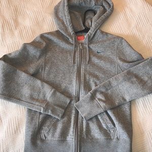 Nike Vintage Gray Zip Up Teal Swoosh Sweatshirt Small